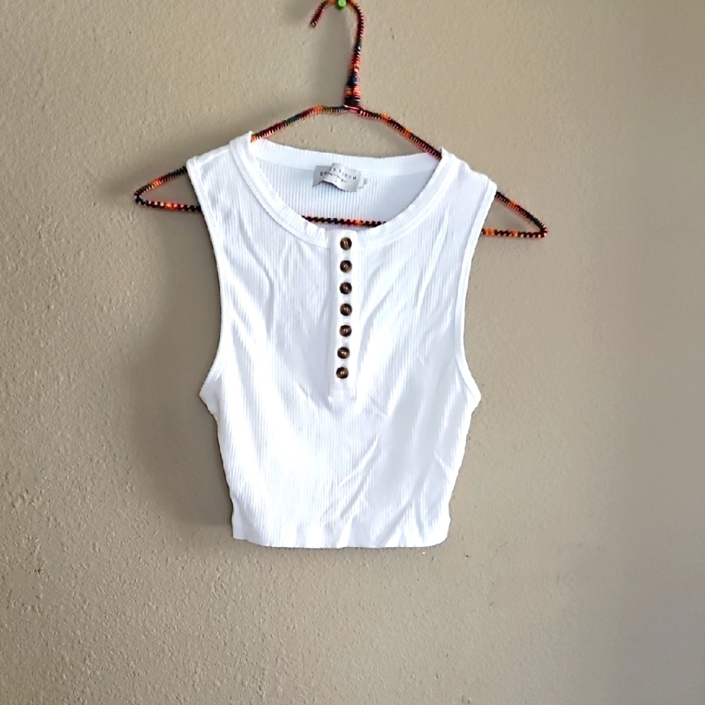 White Button Crop Top